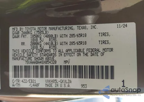 2025 Toyota Sequoia Trd Pro z USA, uszkodzony, nr VIN 7SVAAABA4SX054320